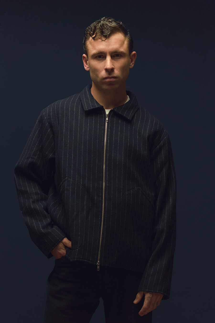 Pinstripe Wool Blend Jacket